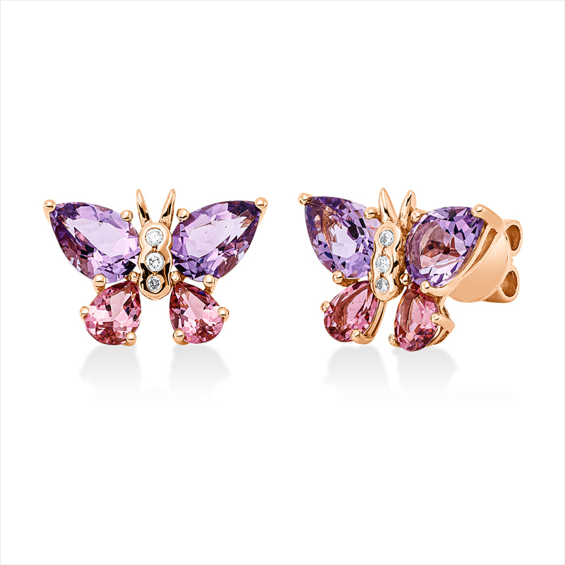 Ohrstecker mit Turmalin  aus 750/-18 Karat Rotgold mit 6 Diamanten 0