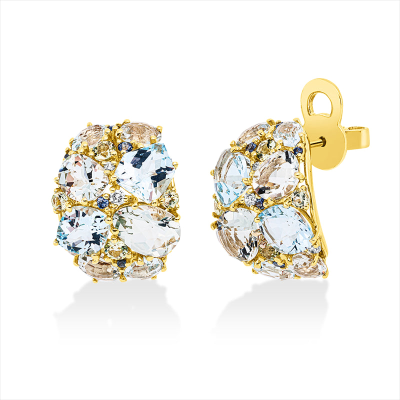 Ohrstecker mit Saphir  aus 750/-18 Karat Gelbgold mit 8 Diamanten 0