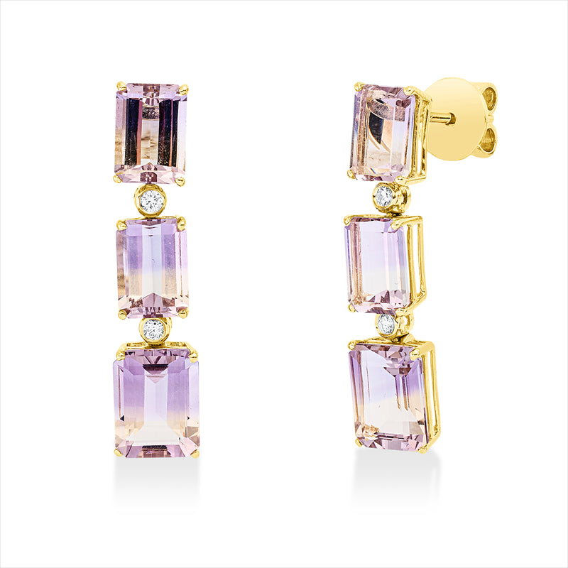 Ohrschmuck mit Ametrin  aus 750/-18 Karat Gelbgold mit 4 Diamanten 0