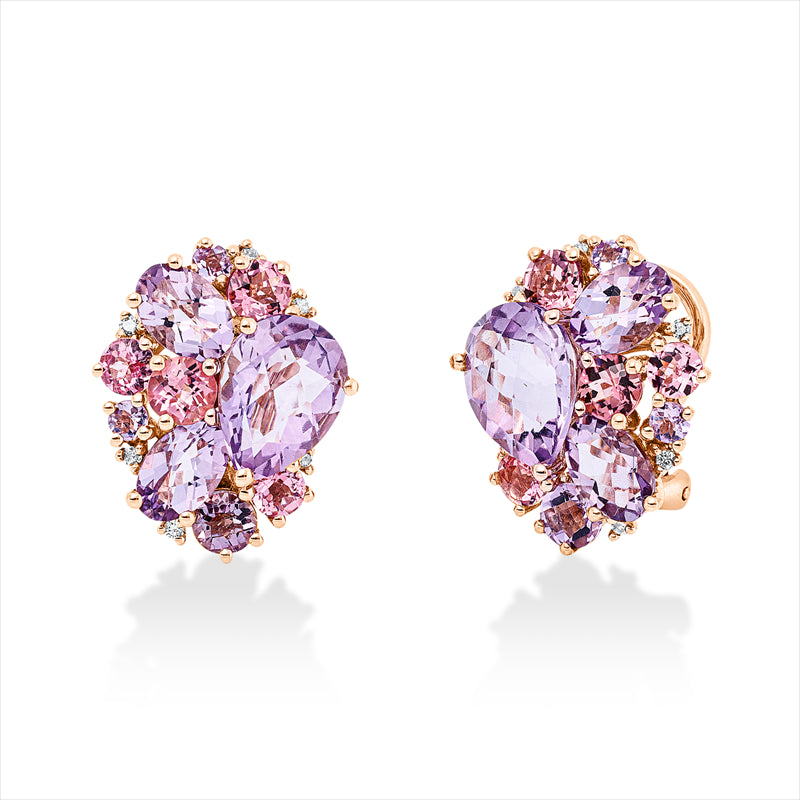 Ohrschmuck mit Turmalin  aus 750/-18 Karat Rotgold mit 12 Diamanten 0