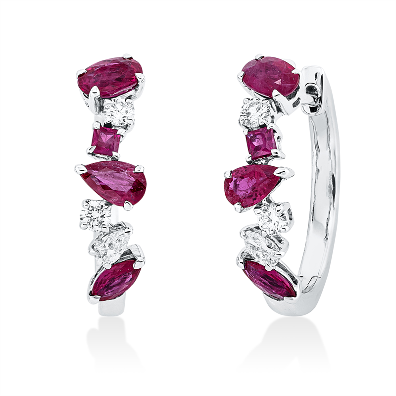 Creolen mit Rubin  aus 750/-18 Karat Weißgold mit 6 Diamanten 0