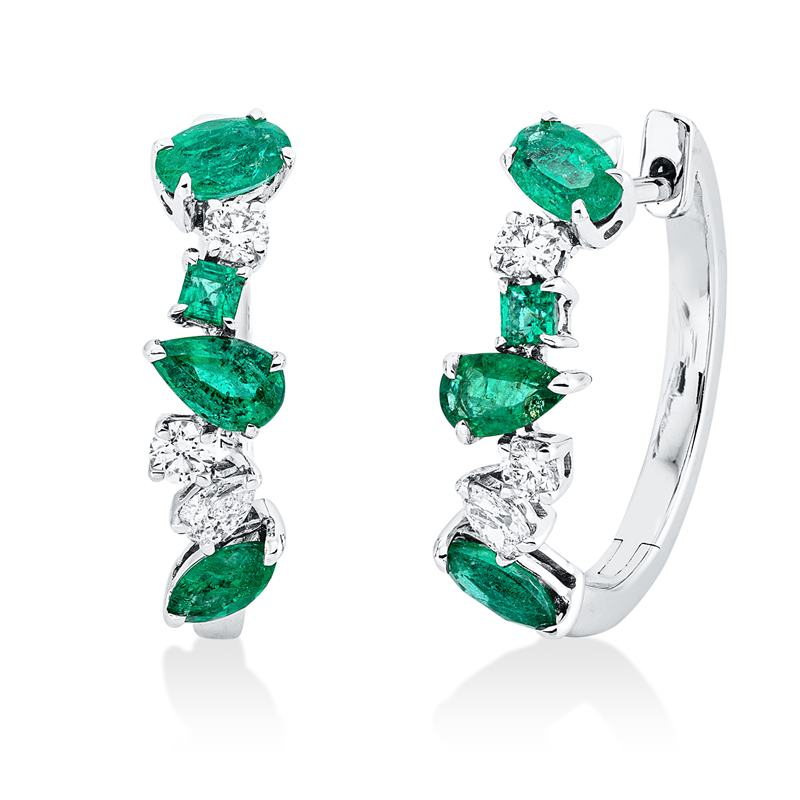 Creolen mit Smaragd  aus 750/-18 Karat Weißgold mit 6 Diamanten 0