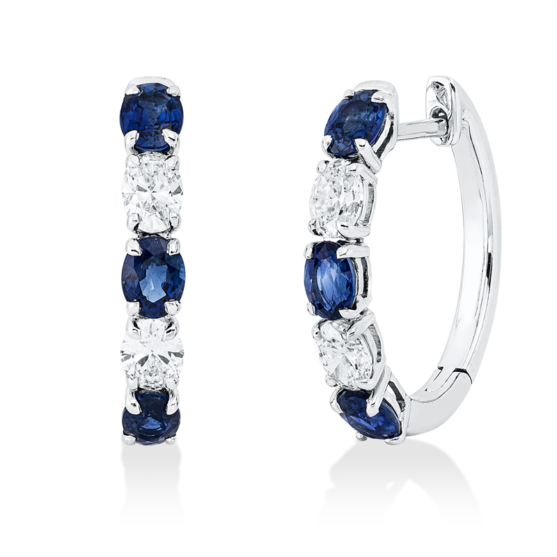 Creolen mit Saphir  aus 750/-18 Karat Weißgold mit 4 Diamanten 0