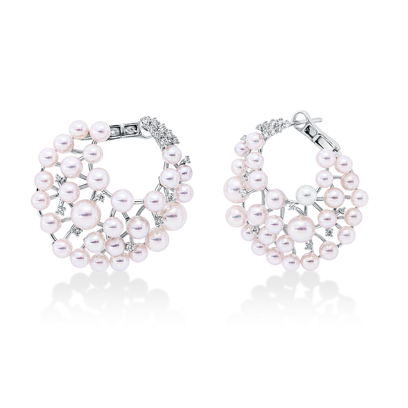 Creolen   mit Akoyaperle aus 750/-18 Karat Weißgold mit 32 Diamanten 0