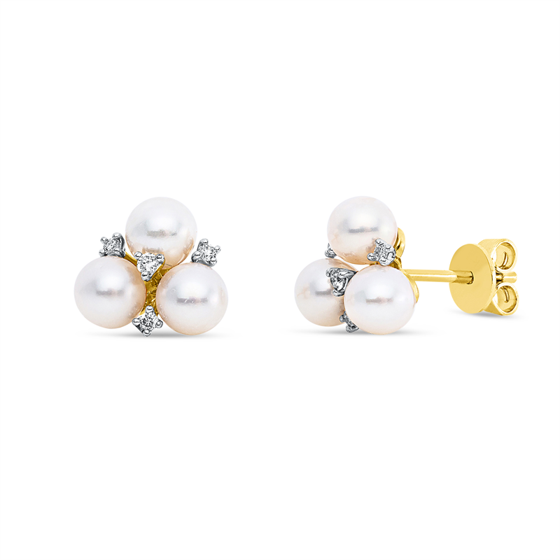 Ohrstecker   mit Süßwasserperle aus 585/-14 Karat Gelbgold / Weißgold mit 8 Diamanten 0