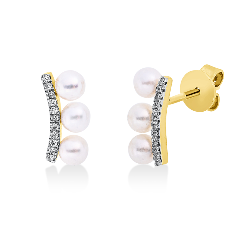 Ohrstecker   mit Süßwasserperle aus 585/-14 Karat Gelbgold / Weißgold mit 22 Diamanten 0