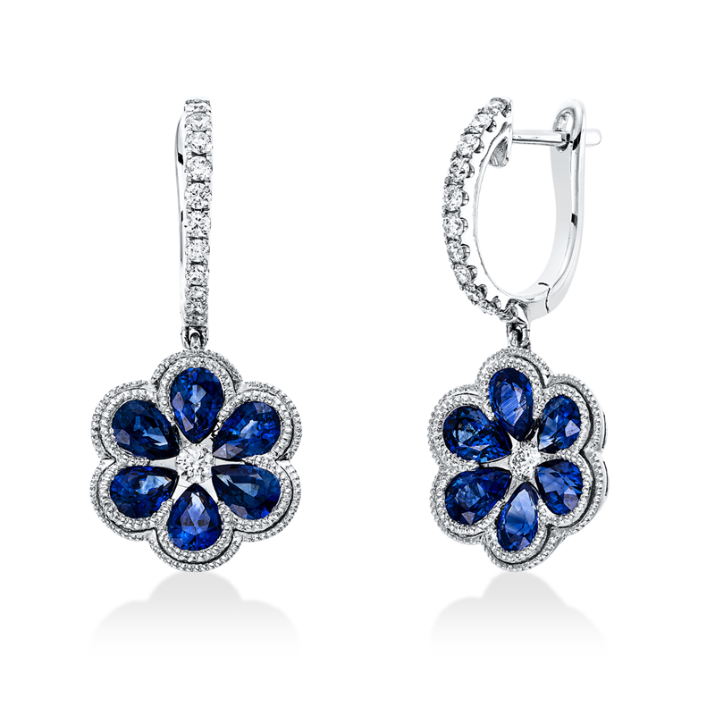 Creolen mit Saphir  aus 750/-18 Karat Weißgold mit 24 Diamanten 0