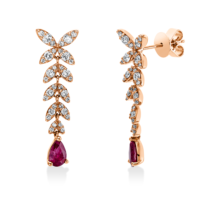 Ohrstecker mit Rubin  aus 750/-18 Karat Rotgold mit 68 Diamanten 0
