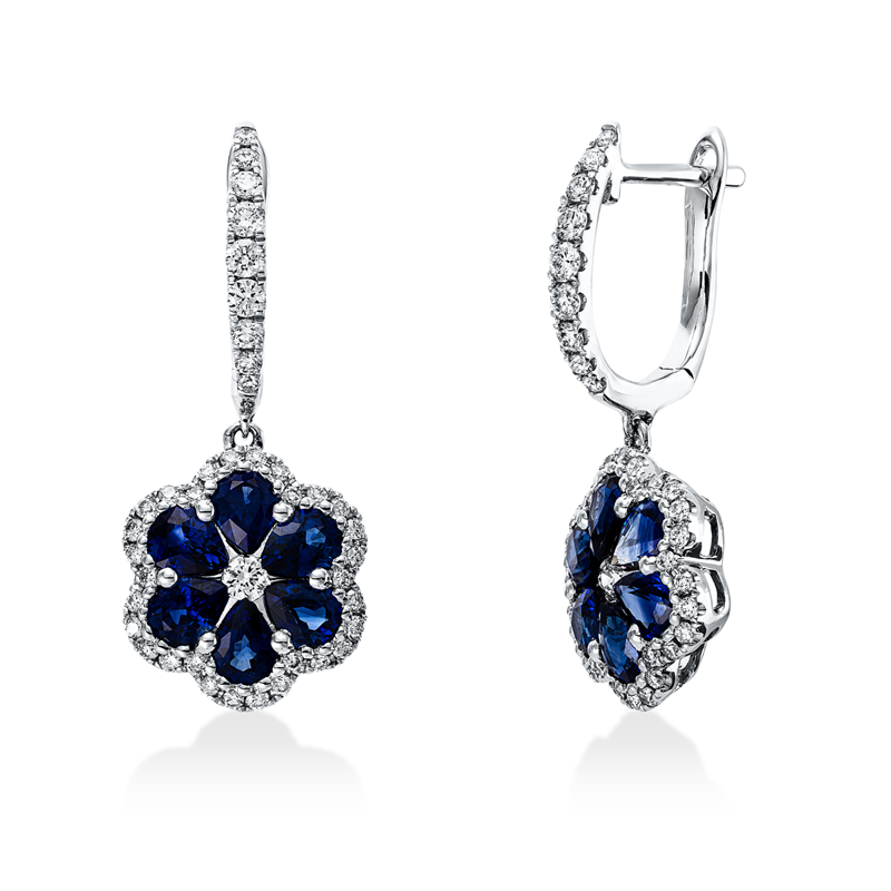 Ohrschmuck mit Saphir  aus 750/-18 Karat Weißgold mit 80 Diamanten 0