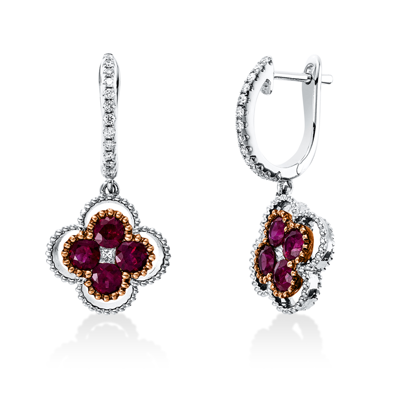 Creolen mit Rubin  aus 750/-18 Karat Weißgold / Rotgold mit 28 Diamanten 0