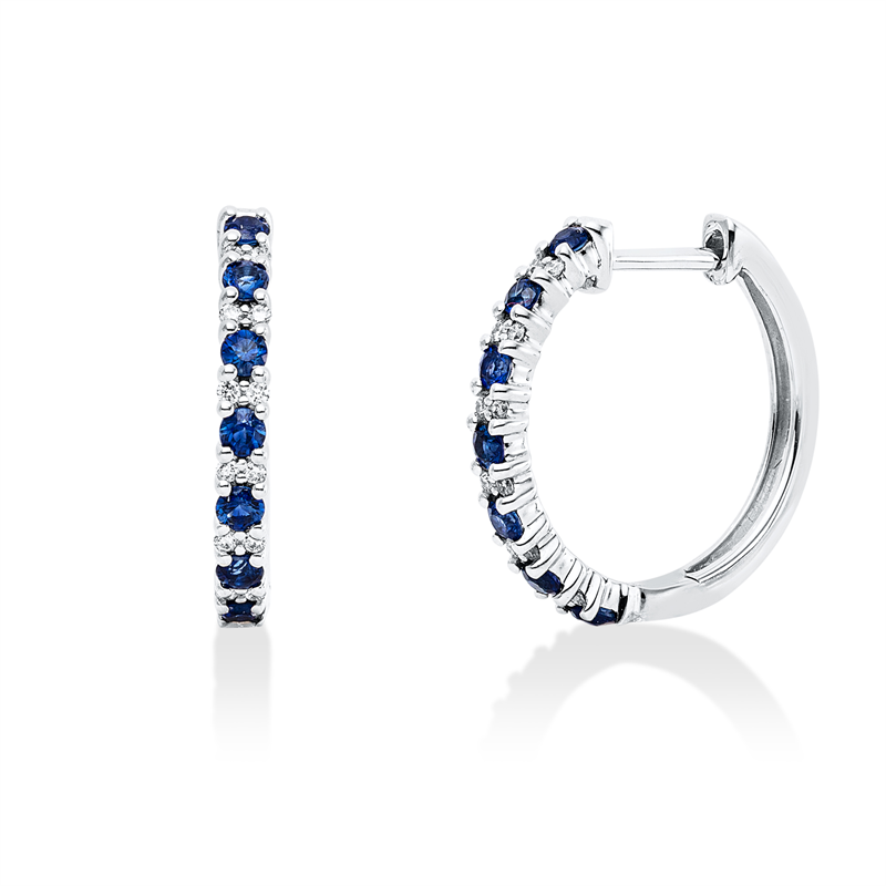 Creolen mit Saphir  aus 750/-18 Karat Weißgold mit 24 Diamanten 0