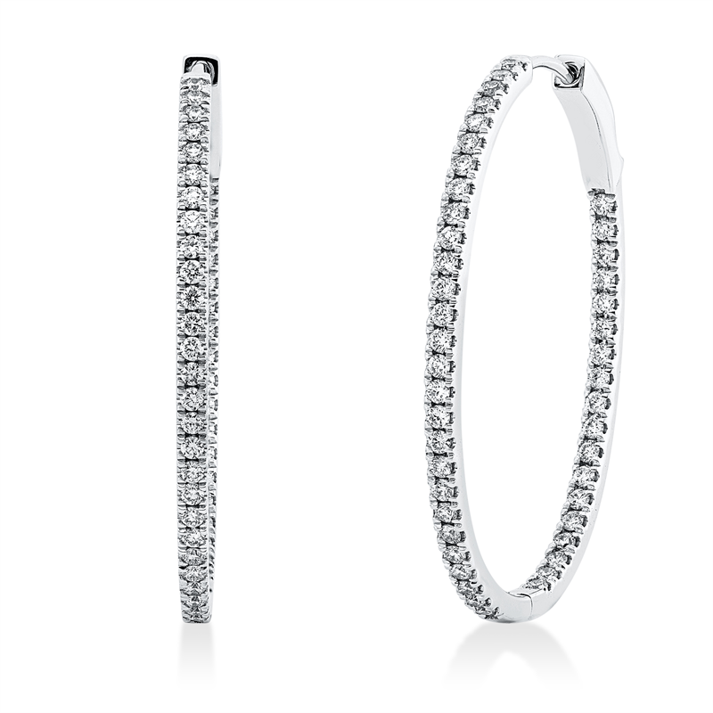 Creolen    aus 750/-18 Karat Weißgold mit 90 Diamanten 1 ct