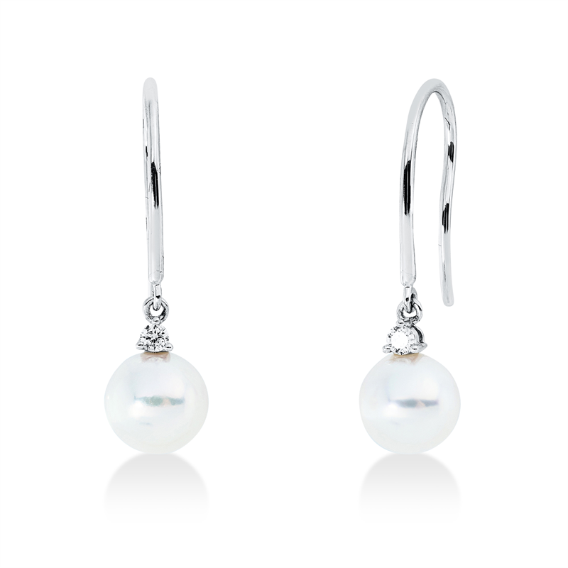 Ohrschmuck   mit Zuchtperle aus 750/-18 Karat Weißgold mit 2 Diamanten 0