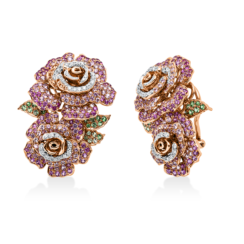 Ohrschmuck mit Saphir  aus 750/-18 Karat Rotgold / Weißgold mit 76 Diamanten 0