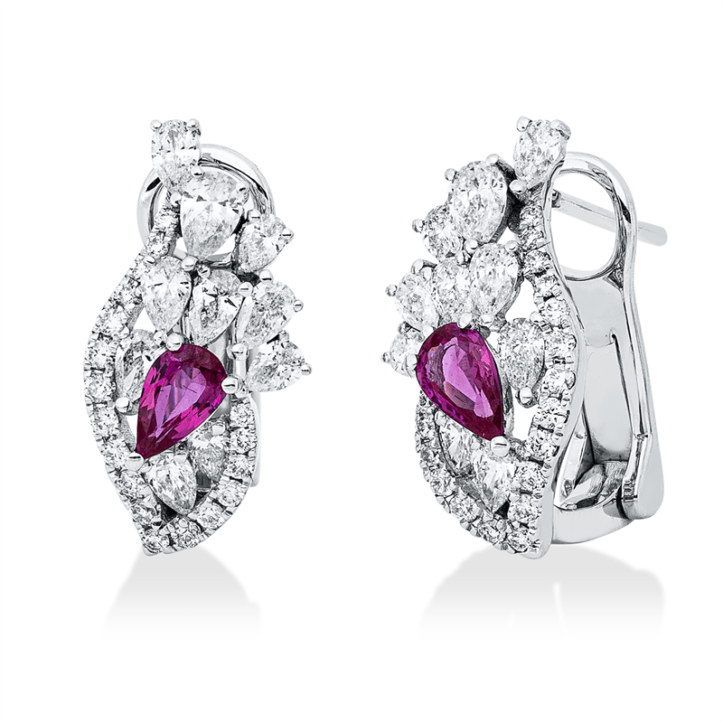 Creolen mit Rubin  aus 750/-18 Karat Weißgold mit 56 Diamanten 0