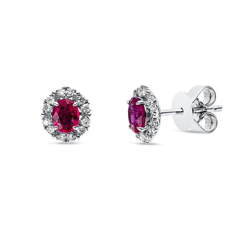 Ohrstecker mit Rubin  aus 750/-18 Karat Weißgold mit 24 Diamanten 0