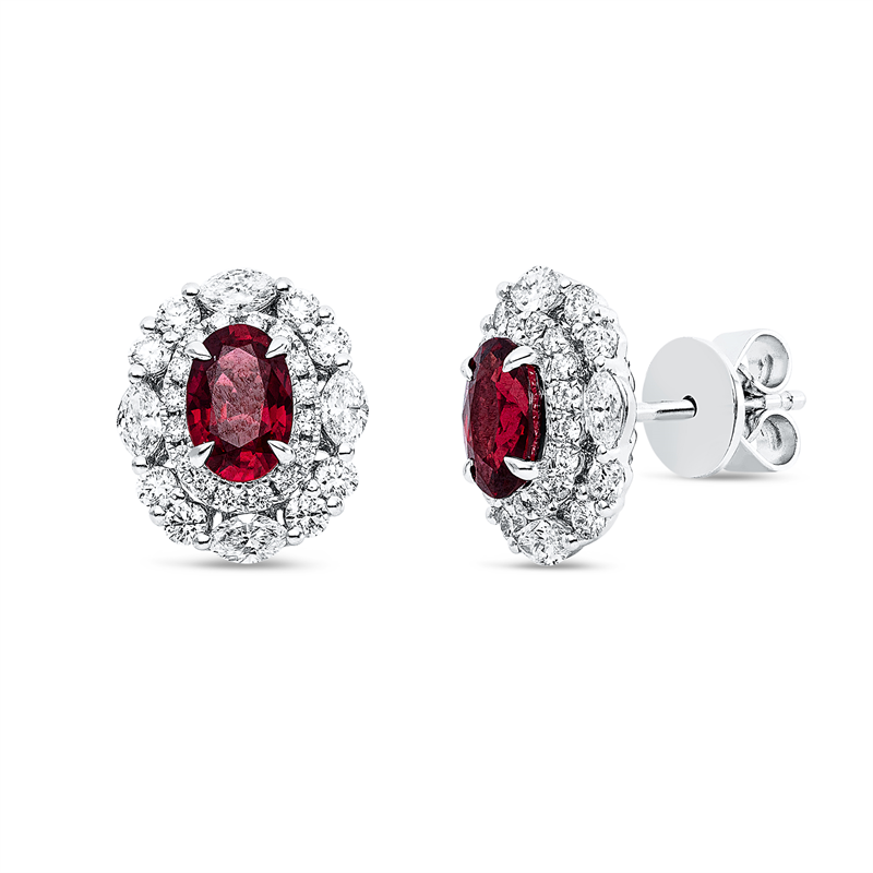 Ohrstecker mit Rubin  aus 750/-18 Karat Weißgold mit 56 Diamanten 0