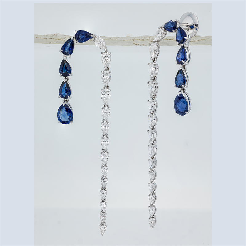 Ohrschmuck mit Saphir  aus 750/-18 Karat Weißgold mit 28 Diamanten 2