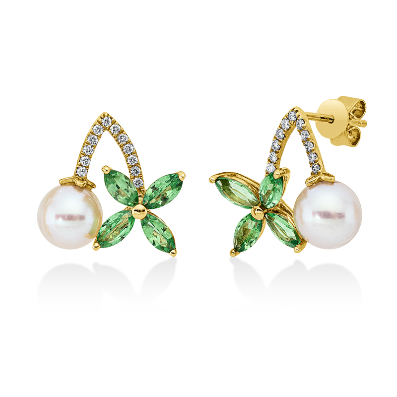 Ohrstecker mit Tsavorith  aus 750/-18 Karat Gelbgold mit 24 Diamanten 0