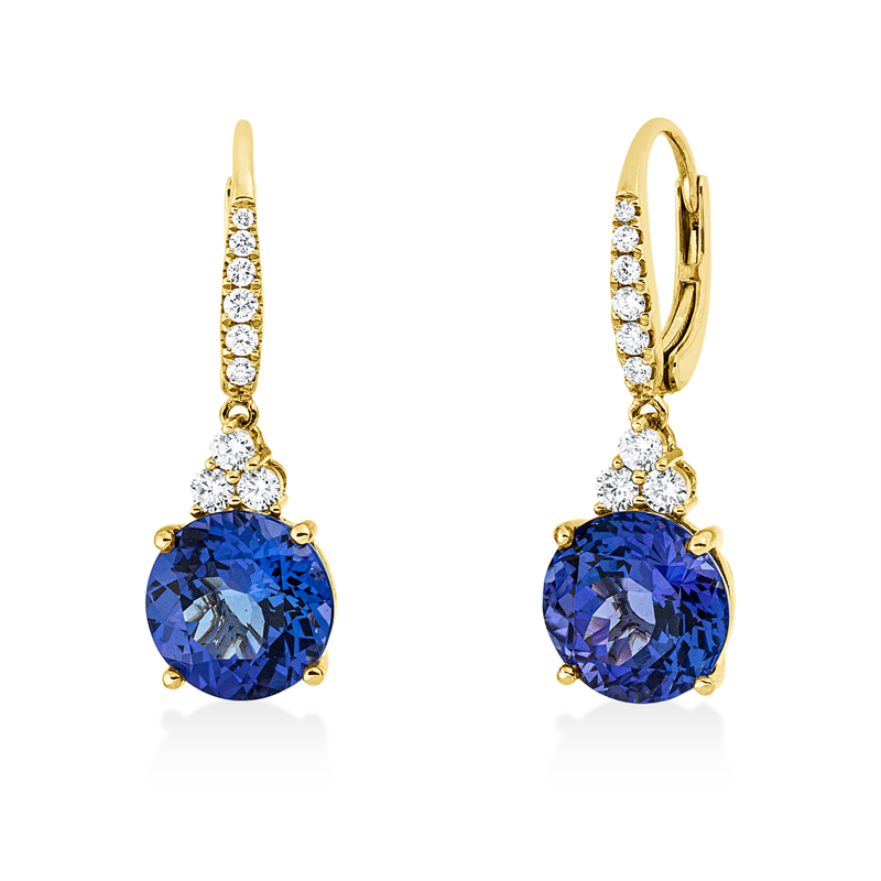 Ohrschmuck mit Tansanit  aus 750/-18 Karat Gelbgold mit 18 Diamanten 0