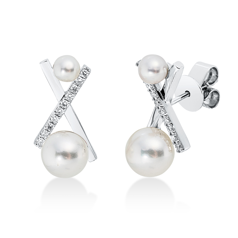Ohrstecker   mit Süßwasserperle aus 750/-18 Karat Weißgold mit 20 Diamanten 0