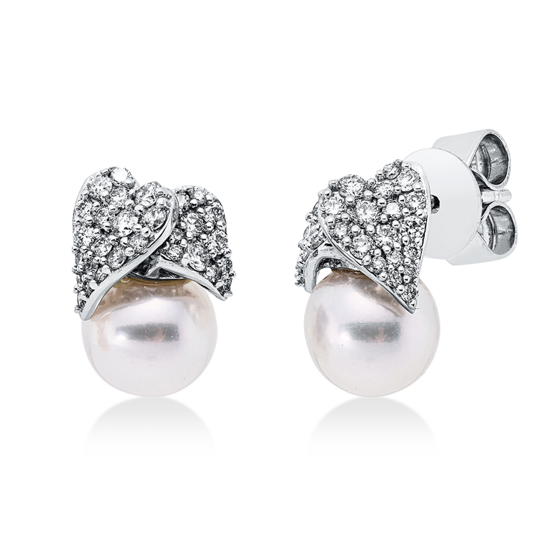 Ohrstecker   mit Süßwasserperle aus 750/-18 Karat Weißgold mit 60 Diamanten 0