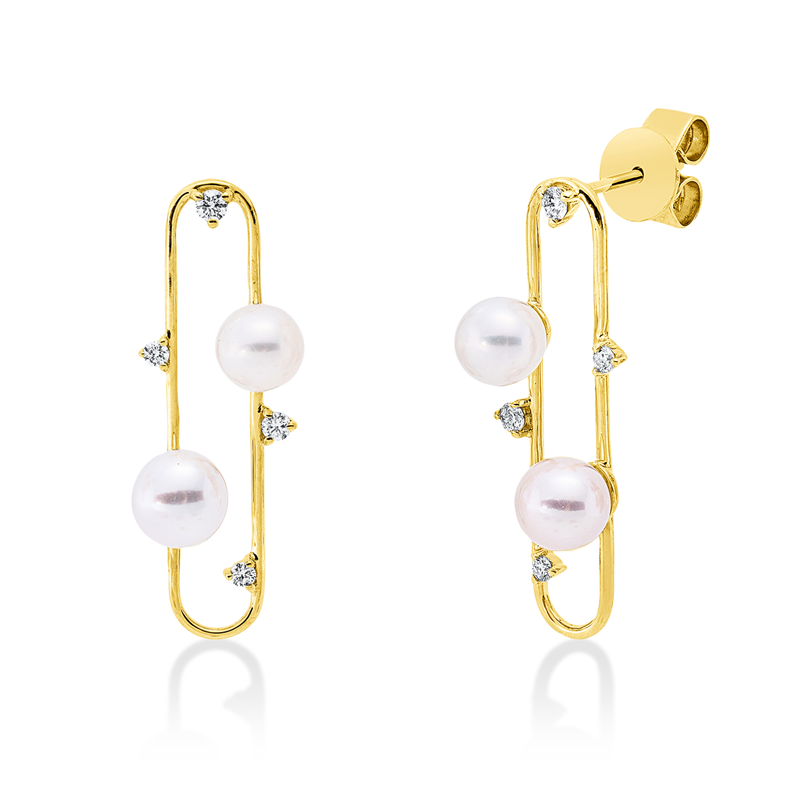 Ohrschmuck   mit Süßwasserperle aus 750/-18 Karat Gelbgold mit 8 Diamanten 0