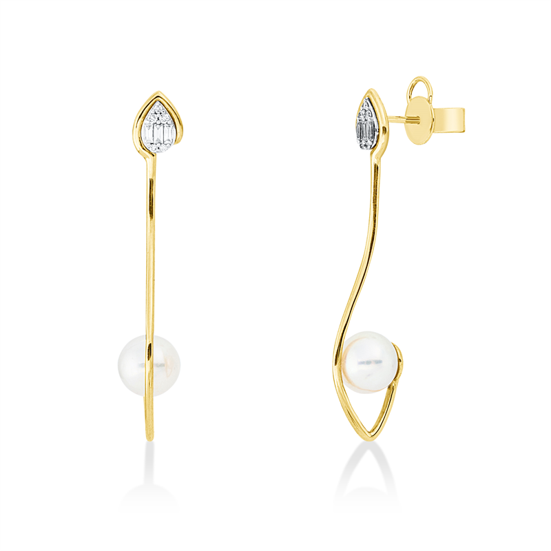 Ohrschmuck   mit Süßwasserperle aus 750/-18 Karat Gelbgold / Weißgold mit 16 Diamanten 0