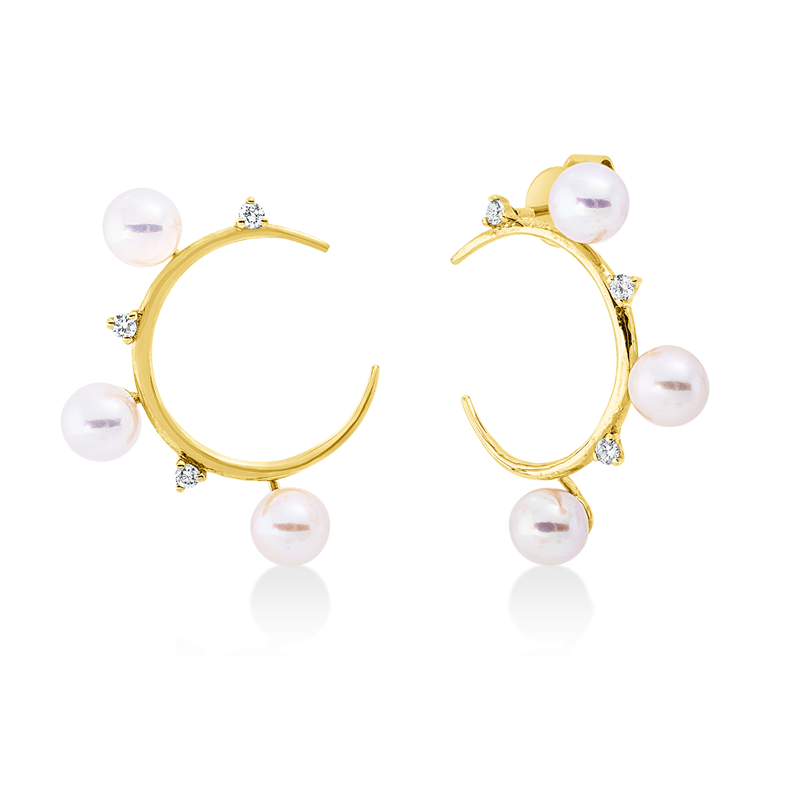 Ohrstecker   mit Süßwasserperle aus 750/-18 Karat Gelbgold mit 6 Diamanten 0