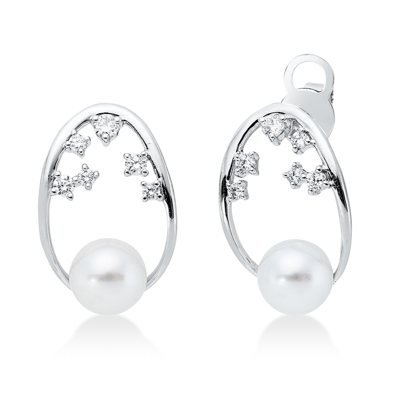Ohrstecker   mit Süßwasserperle aus 750/-18 Karat Weißgold mit 12 Diamanten 0