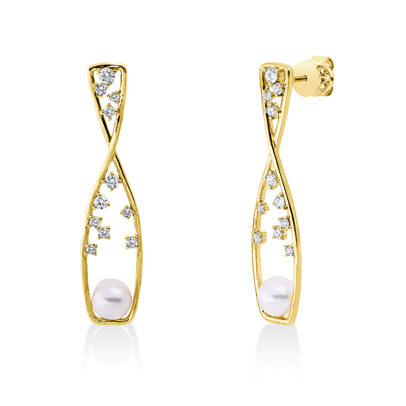 Ohrschmuck   mit Süßwasserperle aus 750/-18 Karat Gelbgold mit 22 Diamanten 0