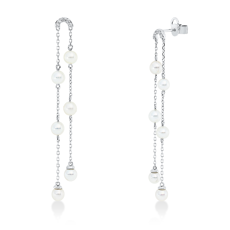 Ohrschmuck   mit Süßwasserperle aus 750/-18 Karat Weißgold mit 10 Diamanten 0