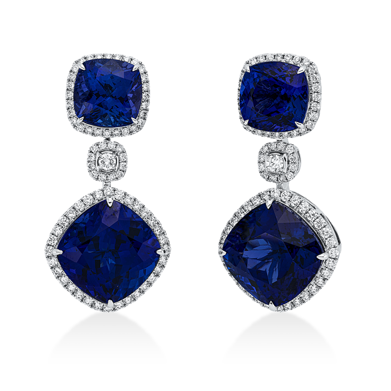 Ohrschmuck mit Tansanit  aus 750/-18 Karat Weißgold mit 146 Diamanten 2
