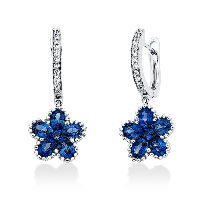 Ohrschmuck mit Saphir  aus 585/-14 Karat Weißgold mit 22 Diamanten 0