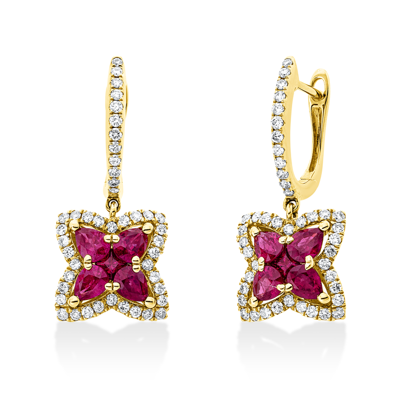 Ohrschmuck mit Rubin  aus 585/-14 Karat Gelbgold mit 88 Diamanten 0