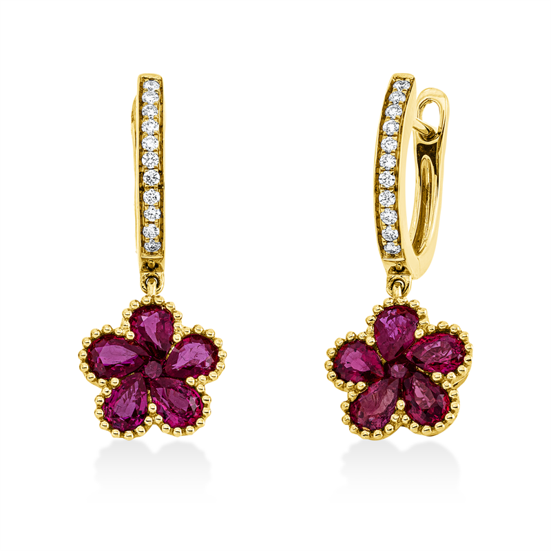 Ohrschmuck mit Rubin  aus 750/-18 Karat Gelbgold mit 22 Diamanten 0