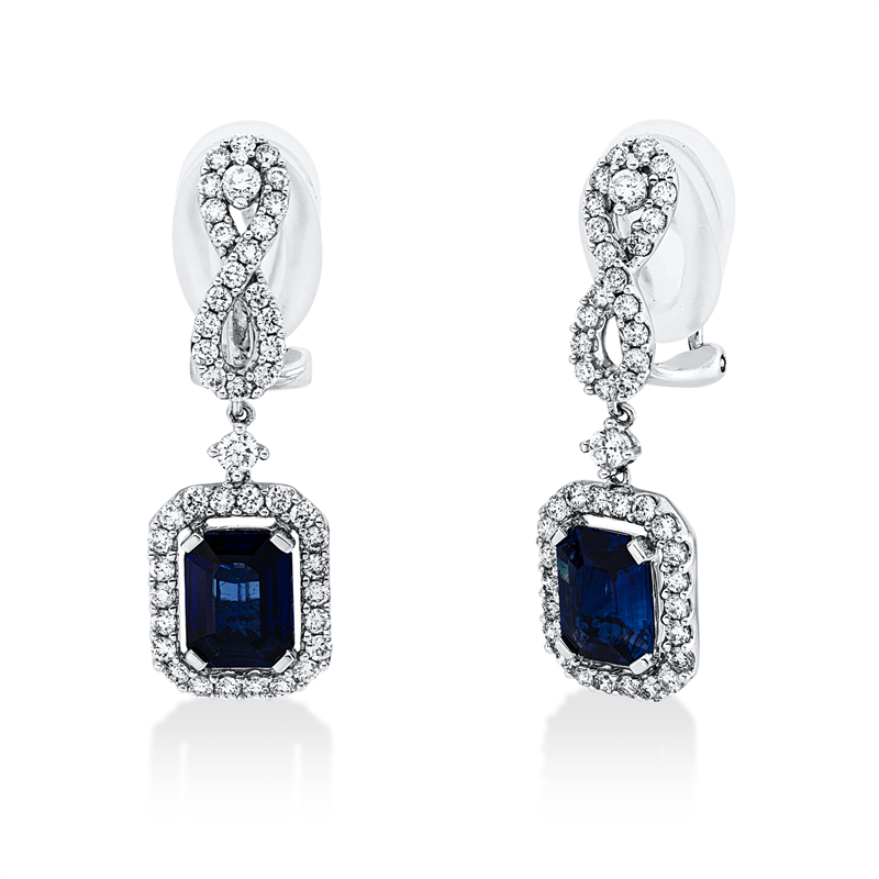 Ohrschmuck mit Saphir  aus 750/-18 Karat Weißgold mit 88 Diamanten 1