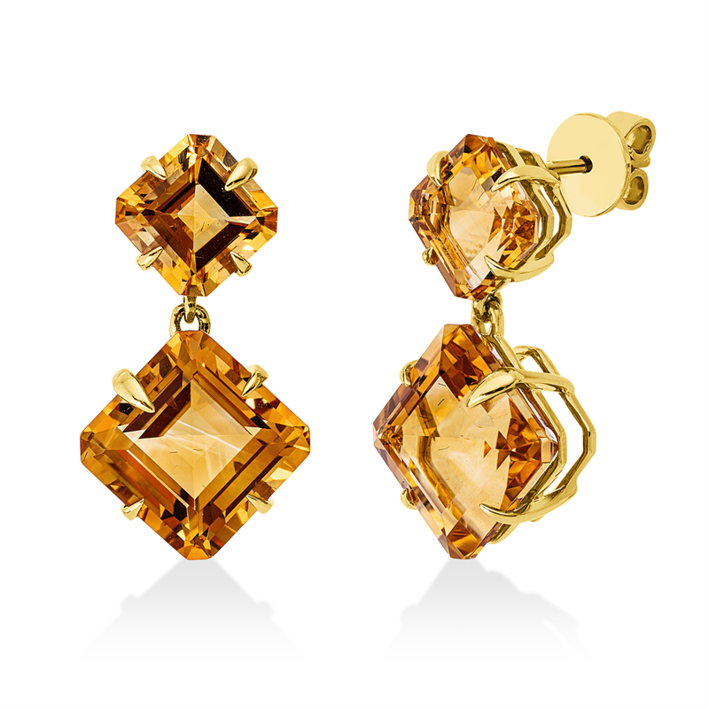 Ohrschmuck mit Citrin  aus 750/-18 Karat Gelbgold  