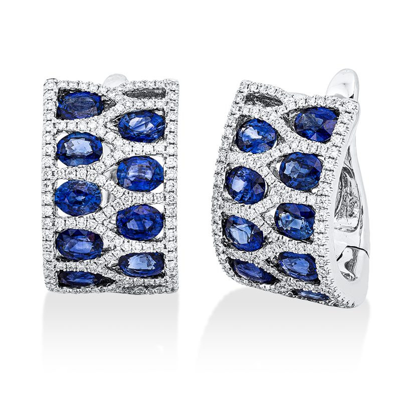 Creolen mit Saphir  aus 750/-18 Karat Weißgold mit 252 Diamanten 1 ct