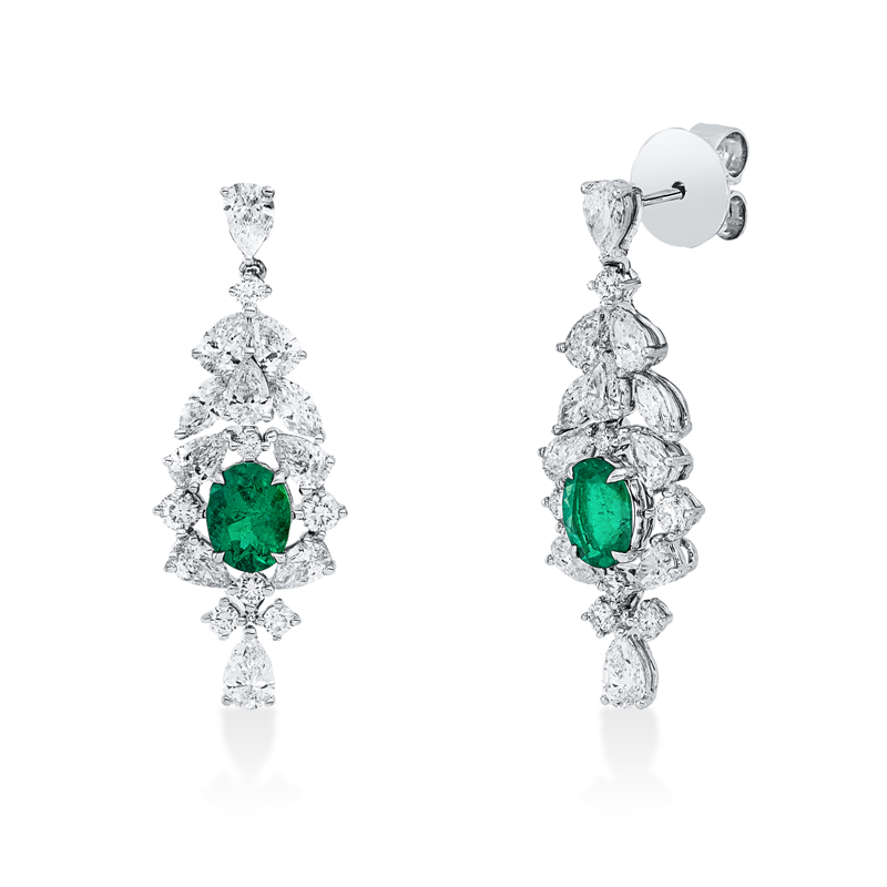 Ohrschmuck mit Smaragd  aus 750/-18 Karat Weißgold mit 36 Diamanten 3