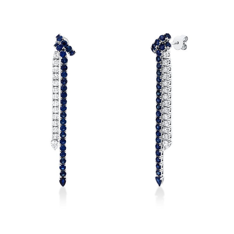 Ohrschmuck mit Saphir  aus 750/-18 Karat Weißgold mit 28 Diamanten 2