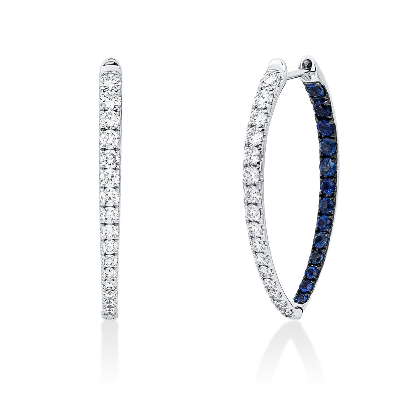 Creolen mit Saphir  aus 750/-18 Karat Weißgold mit 32 Diamanten 0