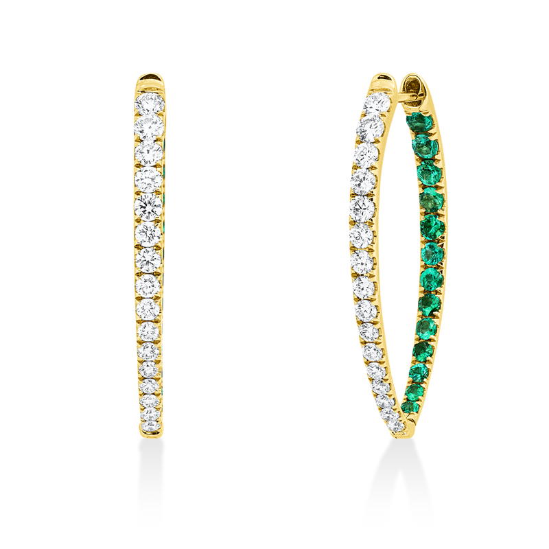 Creolen mit Smaragd  aus 750/-18 Karat Gelbgold mit 32 Diamanten 0
