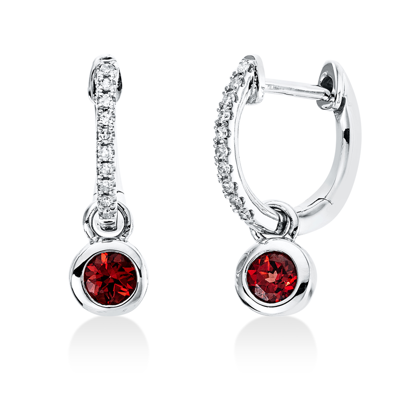 Creolen mit Granat  aus 750/-18 Karat Weißgold mit 20 Diamanten 0