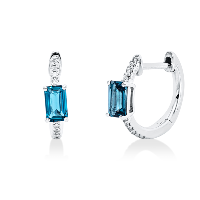 Creolen mit Topas  aus 750/-18 Karat Weißgold mit 20 Diamanten 0