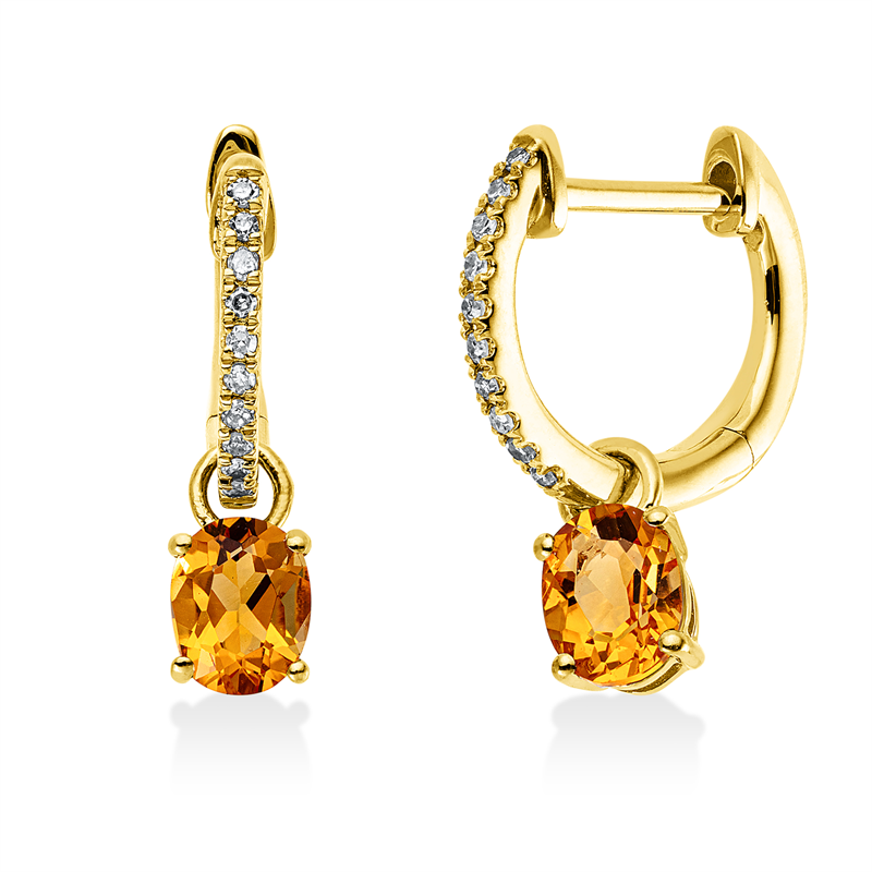 Ohrschmuck mit Citrin  aus 750/-18 Karat Gelbgold mit 20 Diamanten 0