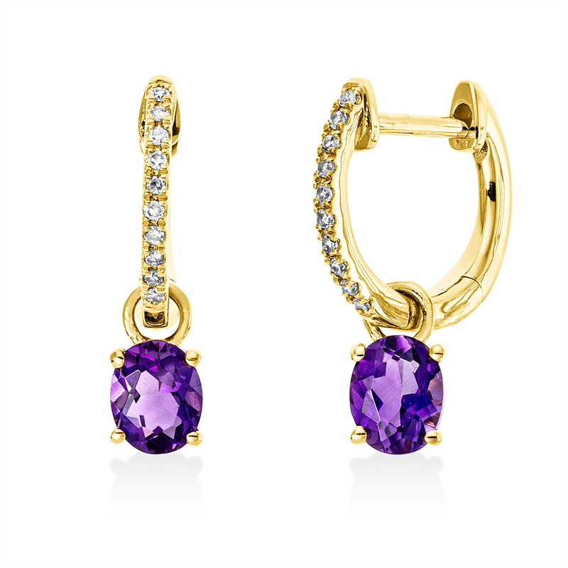 Ohrschmuck mit Amethyst  aus 750/-18 Karat Gelbgold mit 20 Diamanten 0