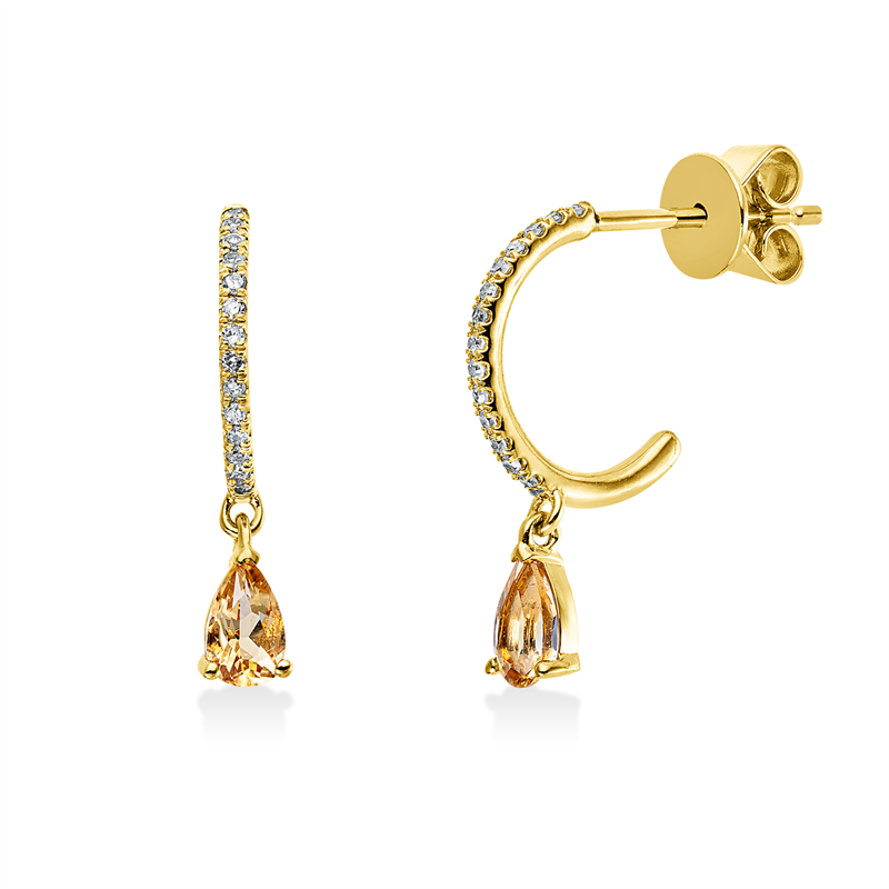 Ohrschmuck mit Citrin  aus 750/-18 Karat Gelbgold mit 28 Diamanten 0