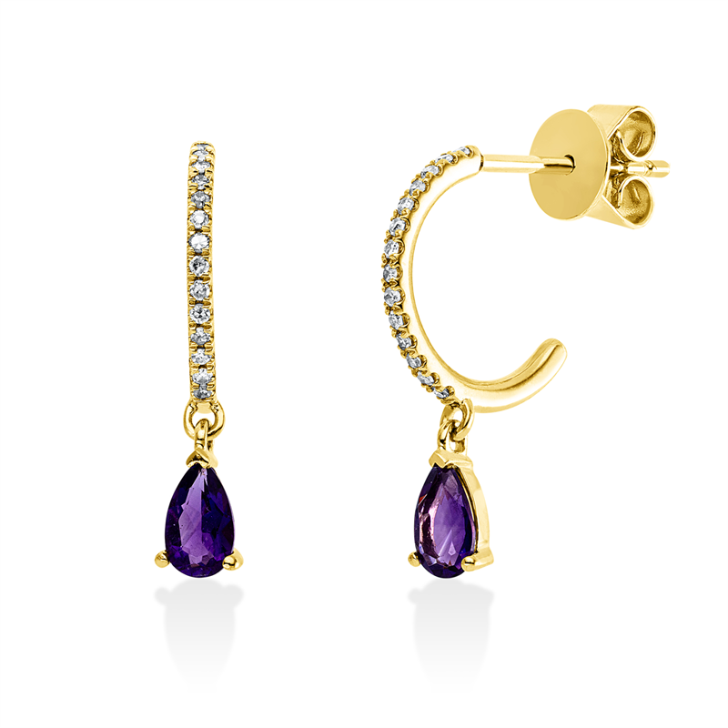 Ohrschmuck mit Amethyst  aus 750/-18 Karat Gelbgold mit 28 Diamanten 0