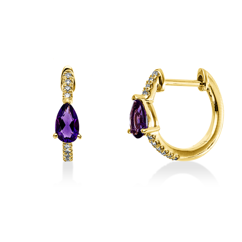 Creolen mit Amethyst  aus 750/-18 Karat Gelbgold mit 20 Diamanten 0